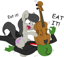 Size: 1024x909 | Tagged: safe, artist:artguydis, artist:midnightblitzz, octavia melody, oc, oc:anon, earth pony, human, pony, angry, cello, clothes, cute, dialogue, duo, female, funny, male, mare, musical instrument, open mouth, simple background, transparent background, vector