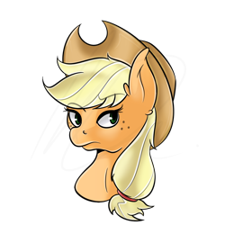 Size: 1226x1226 | Tagged: safe, artist:wulfanite, applejack, earth pony, pony, bust, hat, head, simple background, solo, transparent background