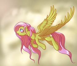 Size: 1274x1096 | Tagged: safe, artist:stratodraw, fluttershy, pegasus, pony, female, flying, looking away, mare, profile, solo, spread wings, wings