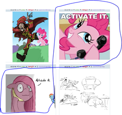 Size: 603x570 | Tagged: safe, artist:qsteel, derpibooru import, screencap, pinkie pie, earth pony, pony, activate it, banana, derpibooru, exploitable meme, juxtaposition, juxtaposition win, meme, meta, phone, pinkamena diane pie