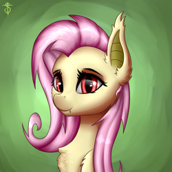 Size: 1400x1400 | Tagged: safe, artist:6editor9, fluttershy, bat pony, bust, fangs, flutterbat, race swap, smiling, solo