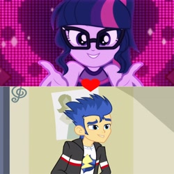 Size: 3464x3464 | Tagged: safe, edit, edited screencap, screencap, flash sentry, sci-twi, twilight sparkle, better together, equestria girls, i'm on a yacht, rainbow rocks, female, flashlight, male, sciflash, shipping, shipping domino, straight