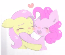 Size: 2048x1750 | Tagged: safe, artist:1drfl_world_end, fluttershy, pinkie pie, earth pony, pegasus, pony, bust, eyes closed, female, floppy ears, flutterpie, happy, heart, lesbian, shipping, simple background, smiling, white background