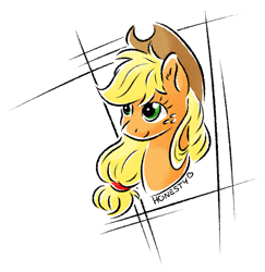 Size: 1287x1324 | Tagged: safe, artist:ruushiicz, applejack, earth pony, pony, bust, colored sketch, cowboy hat, female, freckles, hat, mare, smiling, solo, stetson