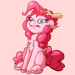 Size: 1024x1024 | Tagged: safe, artist:witchtaunter, pinkie pie, earth pony, human, pony, bad touch, behaving like a cat, chest fluff, disembodied hand, disgusted, ech, faic, female, floppy ears, fluffy, hand, human on pony petting, leg fluff, mare, missing cutie mark, molestation, nonconsensual, petting, ponk, shoulder fluff, simple background, sitting, unshorn fetlocks