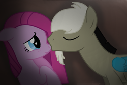 Size: 1024x692 | Tagged: safe, artist:icannotdolifeanymore, discord, pinkie pie, pony, base used, discopie, female, kissing, male, pinkamena diane pie, pony discord, shipping, straight