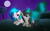 Size: 800x500 | Tagged: safe, artist:marylinnblack, dj pon-3, octavia melody, vinyl scratch, alicorn, earth pony, pony, artificial wings, augmented, blushing, cute, female, lesbian, love, magic, magic wings, moon, night, romantic, scratchtavia, shipping, tree, wings