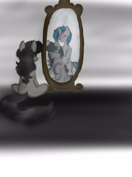 Size: 2496x3360 | Tagged: safe, artist:marylinnblack, dj pon-3, octavia melody, vinyl scratch, earth pony, pony, crying, eyes closed, feels, female, lesbian, messy mane, mirror, sad, scratchtavia, shipping, story included