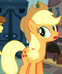 Size: 800x960 | Tagged: safe, screencap, applejack, earth pony, pony, appleoosa's most wanted, cropped, looking back, solo