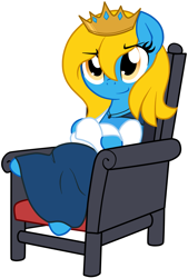 Size: 1811x2674 | Tagged: safe, artist:furrgroup, oc, oc only, oc:internet explorer, ask internet explorer, clothes, costume, crossed legs, crown, halloween, internet explorer, queen, simple background, sitting, smirk, solo, throne, white background