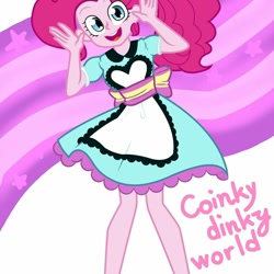 Size: 1080x1080 | Tagged: safe, artist:moiku, pinkie pie, coinky-dink world, eqg summertime shorts, equestria girls, apron, clothes, cute, diapinkes, looking at you, pixiv, server pinkie pie, solo, waitress