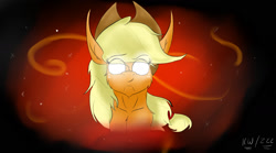 Size: 1689x936 | Tagged: safe, artist:zeezou2, applejack, earth pony, pony, female, glowing eyes, magic, mare, signature, solo