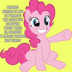 Size: 500x500 | Tagged: safe, pinkie pie, earth pony, pony, advice, grin, happy, inspiration, meme, motivation, sitting, smiley face, smiling, solo