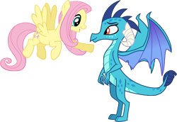 Size: 4134x2846 | Tagged: safe, artist:ninjashadow-x, fluttershy, princess ember, dragon, pegasus, pony, dragoness, duo, female, flying, high res, mare, simple background, transparent background, vector