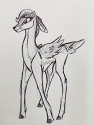 Size: 3024x4032 | Tagged: safe, artist:smirk, fluttershy, deer, deerified, monochrome, species swap, traditional art