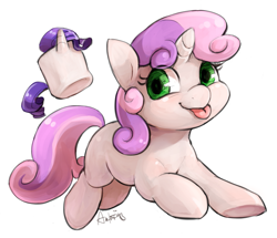 Size: 937x807 | Tagged: safe, artist:audrarius, sweetie belle, pony, unicorn, female, filly, marshmallow, rarity is a marshmallow, simple background, smiling, tongue out, white background