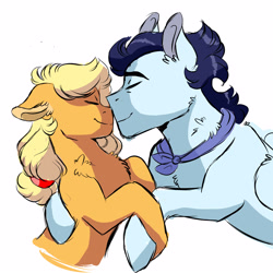 Size: 3000x3000 | Tagged: safe, artist:scarletskitty12, applejack, soarin', earth pony, pony, boop, crack shipping, cute, eyes closed, female, jackabetes, male, mare, noseboop, nuzzling, shipping, simple background, smiling, soarinjack, stallion, straight, white background