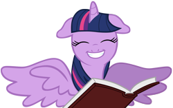 Size: 1440x904 | Tagged: safe, artist:cloudyglow, derpibooru import, edit, twilight sparkle, twilight sparkle (alicorn), alicorn, pony, adorkable, book, cute, dork, female, floppy ears, mare, simple background, solo, spread wings, transparent background, twiabetes, vector