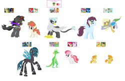 Size: 2424x1568 | Tagged: safe, artist:unoriginai, apple bloom, sweetie belle, oc, oc only, changeling, classical hippogriff, draconequus, dracony, dragon, earth pony, griffon, hippogriff, hybrid, pegasus, pony, adoptable, adopted, baby, braecake, colt, crack shipping, cute, derpycord, feathertwist, female, filly, goddamnit unoriginai, interspecies offspring, lesbian, magical gay spawn, magical lesbian spawn, male, offspring, parent:apple bloom, parent:braeburn, parent:carrot cake, parent:daring do, parent:derpy hooves, parent:discord, parent:featherweight, parent:gummy, parent:king sombra, parent:queen chrysalis, parent:scootaloo, parent:soarin', parent:spike, parent:sweetie belle, parent:thunderlane, parent:twist, parent:zecora, parents:derpcord, parents:sweetiebloom, shipping, simple background, soarinloo, sombrado, spummy, sweetiebloom, white background, zecoralis