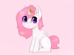 Size: 2048x1536 | Tagged: safe, artist:siripim111, princess celestia, alicorn, pony, cewestia, cute, cutelestia, ear fluff, female, filly, pink background, simple background, sitting, solo, young, younger