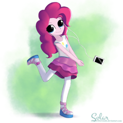 Size: 1000x1000 | Tagged: safe, artist:songbirdserenade, pinkie pie, better together, equestria girls, big eyes, headset, ipod, simple background, solo