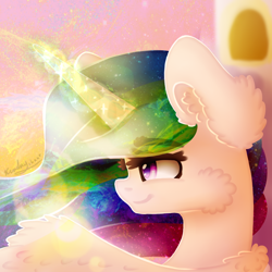 Size: 1024x1024 | Tagged: safe, artist:kindny-chan, princess celestia, alicorn, pony, bust, magic, portrait, solo