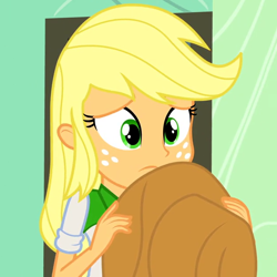 Size: 630x630 | Tagged: safe, screencap, applejack, equestria girls, equestria girls (movie), cropped, female, freckles, hat, solo