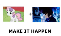 Size: 1008x600 | Tagged: safe, sweetie belle, exploitable meme, ghost in the shell, make it happen, meta