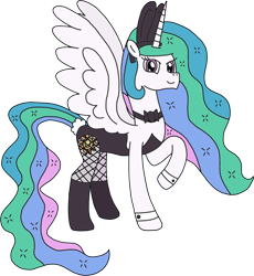 Size: 1806x1964 | Tagged: safe, artist:supahdonarudo, derpibooru exclusive, edit, princess celestia, alicorn, pony, bowtie, bunny ears, bunny suit, bunnylestia, clothes, cuffs (clothes), fishnet stockings, raised hoof, simple background, transparent background