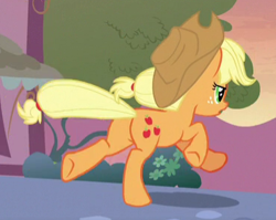 Size: 370x294 | Tagged: safe, screencap, applejack, earth pony, pony, honest apple, cropped, female, freckles, mare, plot, running, solo