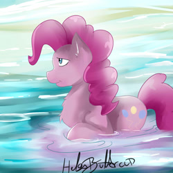 Size: 1500x1500 | Tagged: safe, artist:helgabuttercup, pinkie pie, earth pony, pony, female, mare, signature, solo, water