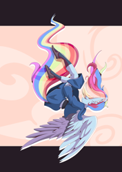 Size: 1358x1920 | Tagged: safe, artist:rariedash, rainbow dash, anthro, pegasus, clothes, ear fluff, eyes closed, falling, female, mare, mary janes, shoes, skirt, socks, solo