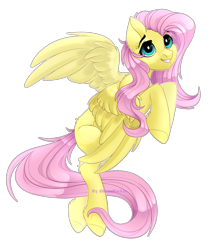 Size: 2000x2340 | Tagged: safe, artist:allisonbacker, fluttershy, pegasus, pony, chibi, female, looking away, looking up, mare, missing cutie mark, simple background, smiling, solo, spread wings, transparent background, wings