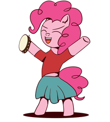 Size: 1800x2000 | Tagged: safe, artist:linlaifeng, pinkie pie, pony, bipedal, clothes, cute, eyes closed, gypsy bard, musical instrument, shirt, simple background, skirt, solo, tambourine, transparent background