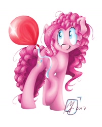 Size: 1264x1572 | Tagged: safe, artist:clefjumper, pinkie pie, earth pony, pony, balloon, female, mare, simple background, smiling, solo, white background