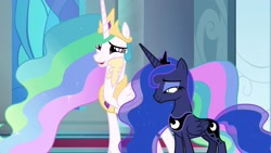 Size: 1920x1080 | Tagged: safe, screencap, princess celestia, princess luna, alicorn, pony, the ending of the end, hoof on cheek