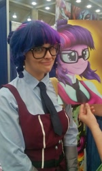 Size: 576x960 | Tagged: safe, artist:shelbeanie, derpibooru import, sci-twi, twilight sparkle, human, equestria girls, friendship games, bronycon, bronycon 2015, clothes, convention, cosplay, crystal prep academy uniform, female, irl, irl human, photo, school uniform