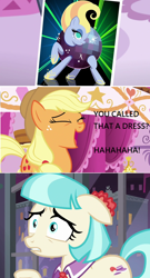 Size: 988x1824 | Tagged: safe, edited screencap, screencap, applejack, coco pommel, earth pony, pony, honest apple, cocobuse, comic, laughing, screencap comic