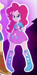 Size: 247x500 | Tagged: safe, screencap, applejack, pinkie pie, equestria girls, friendship games, clothes, cropped, denim skirt, female, high heel boots, looking at you, skirt, solo focus