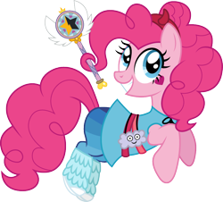 Size: 886x800 | Tagged: safe, artist:cloudyglow, pinkie pie, earth pony, pony, clothes, crossover, disney, female, simple background, solo, star butterfly, star vs the forces of evil, transparent background, wand