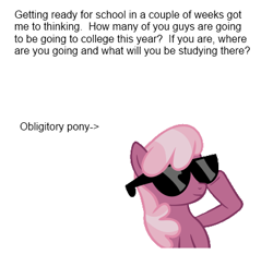 Size: 416x408 | Tagged: safe, cheerilee, barely pony related, meta, obligatory pony, solo, sunglasses, text