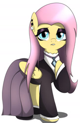 Size: 1080x1660 | Tagged: safe, artist:fotasy, fluttershy, pegasus, pony, fake it 'til you make it, clothes, eyeshadow, female, fluttergoth, makeup, mare, simple background, solo