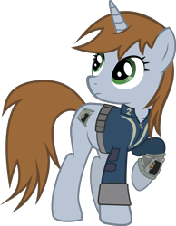 Size: 2423x3120 | Tagged: safe, artist:theastralwanderer, oc, oc only, oc:littlepip, pony, unicorn, fallout equestria, clothes, fanfic, fanfic art, female, mare, pipbuck, simple background, solo, vault suit, white background