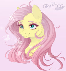 Size: 855x927 | Tagged: safe, artist:mrgdog, fluttershy, pegasus, pony, bust, cheek fluff, chest fluff, female, looking away, looking up, mare, portrait, smiling, solo