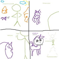 Size: 800x800 | Tagged: safe, derpibooru import, rarity, twilight sparkle, oc, oc:anon, human, comic, mr. bones, ponyville, skeleton, spooky scary skeleton