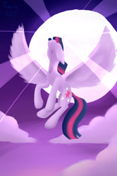 Size: 1456x2193 | Tagged: safe, artist:twigpony, derpibooru import, twilight sparkle, twilight sparkle (alicorn), alicorn, pony, twilight's kingdom, crepuscular rays, female, flying, magic, mare, scene interpretation, solo