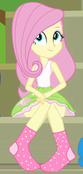 Size: 219x462 | Tagged: safe, edit, edited screencap, editor:grapefruitface, screencap, fluttershy, equestria girls, equestria girls (movie), clothes, cropped, looking at you, polka dots, sideass, socks, solo