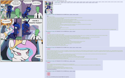 Size: 2534x1585 | Tagged: safe, artist:furseiseki, princess celestia, princess luna, oc, oc:anon, alicorn, human, pony, /mlp/, 4chan, bedroom eyes, comic, crown, cute, dialogue, eyes closed, faggot, female, greentext, happy, hoof shoes, insult, jewelry, lunabetes, mare, meme origin, open mouth, peytral, pointing, regalia, reversed, slur, smiling, smirk, speech bubble, text, the tables have turned, ur a faget, vulgar