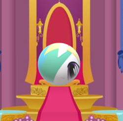 Size: 447x438 | Tagged: safe, artist:mega-poneo, princess celestia, alicorn, pony, 3d, ball, female, inanimate tf, mare, morph ball, princess ballestia, solo, throne room, transformation