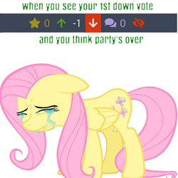 Size: 803x803 | Tagged: safe, fluttershy, pegasus, pony, 1st down vote, comments, crying fluttershy, downvote, favorite, meme, sad fluttershy, upvote, when x and y
